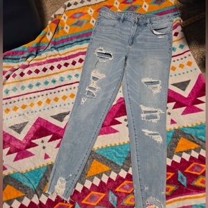 American Eagle Light Blue Distressed Skinny Jeans Size 12